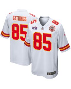 Izaiah Gathings 85 Kansas City Chiefs Super Bowl LVIII Patch Game Men Jersey – White
