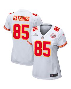 Izaiah Gathings 85 Kansas City Chiefs Super Bowl LVIII Patch Game Women Jersey – White