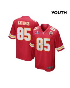Izaiah Gathings 85 Kansas City Chiefs Super Bowl LVIII Patch Game YOUTH Jersey – Red