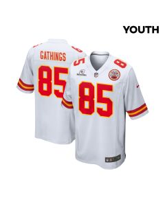 Izaiah Gathings 85 Kansas City Chiefs Super Bowl LVIII Patch Game YOUTH Jersey – White