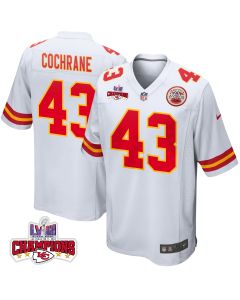 Jack Cochrane 43 Kansas City Chiefs Super Bowl LVIII Champions 4 Stars Patch Game Men Jersey – White