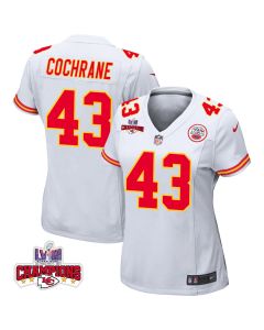 Jack Cochrane 43 Kansas City Chiefs Super Bowl LVIII Champions 4 Stars Patch Game Women Jersey – White