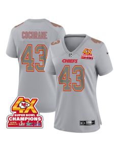 Jack Cochrane 43 Kansas City Chiefs Super Bowl LVIII Champions 4X Atmosphere Fashion Game Women Jersey – Gray