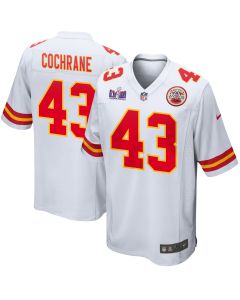 Jack Cochrane 43 Kansas City Chiefs Super Bowl LVIII Patch Game Men Jersey – White