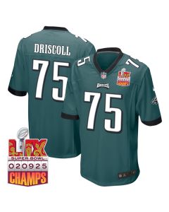 Jack Driscoll 75 Philadelphia Eagles Super Bowl LIX Champions Patch Game Men Jersey – Midnight Green