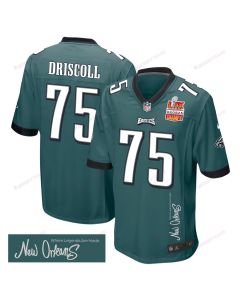 Jack Driscoll 75 Philadelphia Eagles Super Bowl LIX Champions Patch ‘New Orleans – Where Legends Are Made’ EMBROIDERED Game Men Jersey – Midnight Green