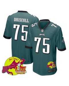 Jack Driscoll 75 Philadelphia Eagles Super Bowl LIX New Orleans Patch Game Men Jersey – Midnight Green