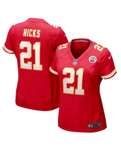 Jaden Hicks 21 Kansas City Chiefs Women’s Game Jersey – Red