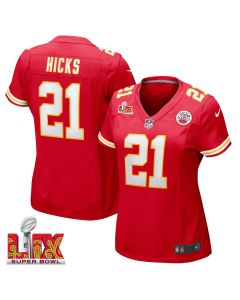 Jaden Hicks #21 Kansas City Chiefs Super Bowl LIX Women’s Jersey – Red