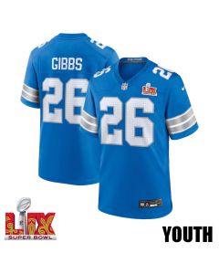Jahmyr Gibbs #26 Detroit Lions Super Bowl LIX YOUTH Jersey – Blue
