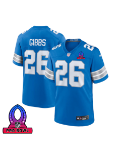 Jahmyr Gibbs 26 Detroit Lions 2025 Pro Bowl Patch Game Men Jersey – Blue