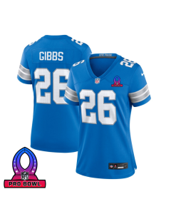 Jahmyr Gibbs 26 Detroit Lions 2025 Pro Bowl Patch Women Game Jersey – Blue