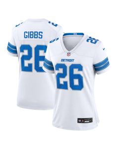 Jahmyr Gibbs 26 Detroit Lions Women’s White Game Jersey – White