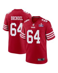 Jake Brendel 64 San Francisco 49ers Super Bowl LVIII Patch Game Men Jersey – Scarlet