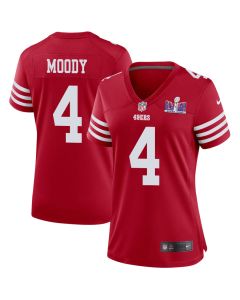 Jake Moody 4 San Francisco 49ers Super Bowl LVIII Patch Game Women Jersey – Scarlet