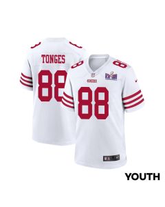 Jake Tonges 88 San Francisco 49ers Super Bowl LVIII Patch Game YOUTH Jersey – White