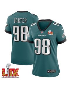 Jalen Carter #98 Philadelphia Eagles Super Bowl LIX Women’s Jersey – Midnight Green