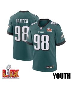 Jalen Carter #98 Philadelphia Eagles Super Bowl LIX YOUTH Jersey – Midnight Green