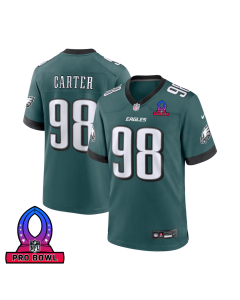 Jalen Carter 98 Philadelphia Eagles 2025 Pro Bowl Patch Game Men Jersey – Midnight Green