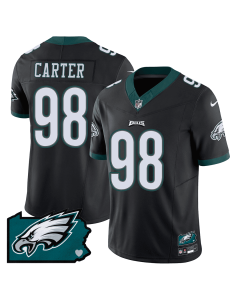Jalen Carter 98 Philadelphia Eagles Pennsylvania State Map Patch Game Men Jersey – Black