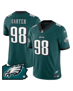 Jalen Carter 98 Philadelphia Eagles Pennsylvania State Map Patch Game Men Jersey – Midnight Green