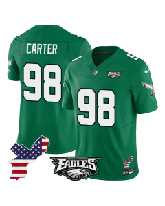 Jalen Carter 98 Philadelphia Eagles Philadelphia Patch Alternate Game Men Jersey – Kelly Green
