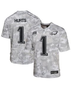 Jalen Hurts 1 Philadelphia Eagles 2024 Salute to Service Game YOUTH Jersey – Arctic Camo