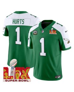 Jalen Hurts 1 Philadelphia Eagles Kelly Green Super Bowl Champions LIX Patch Vapor Limited Jersey – Kelly Alternate