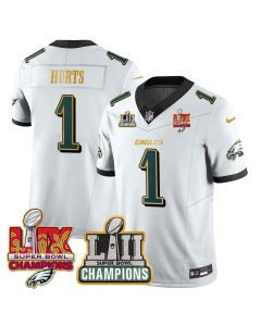 Jalen Hurts 1 Philadelphia Eagles LII-LIX Super Bowl Champions Vapor Limited Gold Jersey – White