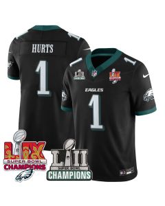 Jalen Hurts 1 Philadelphia Eagles LII-LIX Super Bowl Champions Vapor Limited Jersey – Black