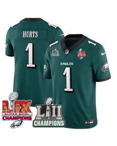Jalen Hurts 1 Philadelphia Eagles LII-LIX Super Bowl Champions Vapor Limited Jersey – Midnight Green
