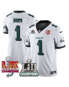 Jalen Hurts 1 Philadelphia Eagles LII-LIX Super Bowl Champions Vapor Limited Jersey – White