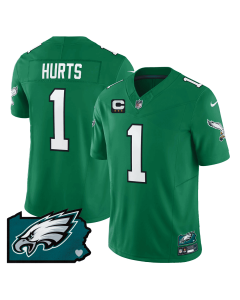 Jalen Hurts 1 Philadelphia Eagles Pennsylvania State Map Patch Alternate Game Men Jersey – Kelly Green