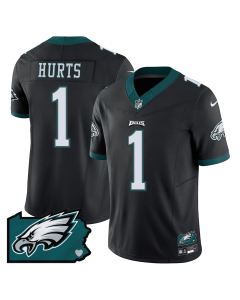 Jalen Hurts 1 Philadelphia Eagles Pennsylvania State Map Patch Game Men Jersey – Black