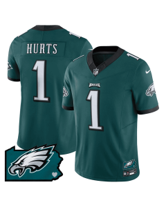 Jalen Hurts 1 Philadelphia Eagles Pennsylvania State Map Patch Game Men Jersey – Midnight Green
