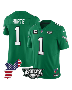 Jalen Hurts 1 Philadelphia Eagles Philadelphia Patch Alternate Game Men Jersey – Kelly Green