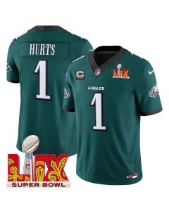 Jalen Hurts 1 Philadelphia Eagles Super Bowl Champions LIX Patch Vapor Limited Jersey – Midnight Green