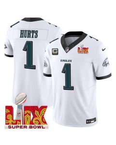 Jalen Hurts 1 Philadelphia Eagles Super Bowl Champions LIX Patch Vapor Limited Jersey – White