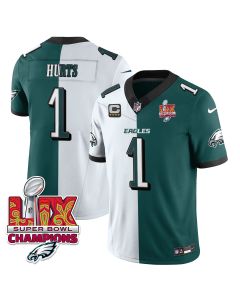 Jalen Hurts 1 Philadelphia Eagles Super Bowl LIX Champions Gold Vapor Limited Jersey – Split