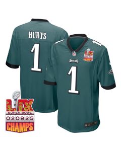 Jalen Hurts 1 Philadelphia Eagles Super Bowl LIX Champions Patch Game Men Jersey – Midnight Green
