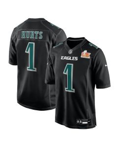 Jalen Hurts 1 Philadelphia Eagles Super Bowl LIX Fashion Game Player Jersey – Carbon Black