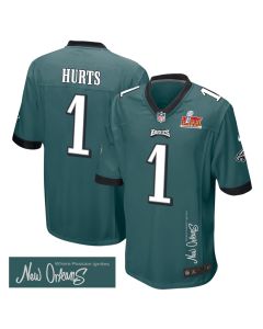 Jalen Hurts 1 Philadelphia Eagles Super Bowl LIX ‘New Orleans – Where Passion Ignites’ EMBROIDERED Game Men Jersey – Midnight Green