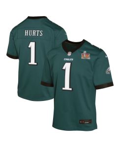 Jalen Hurts 1 Philadelphia Eagles Youth Super Bowl LIX Game Player Jersey – Midnight Green