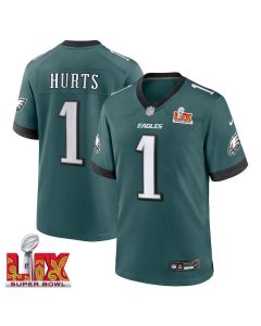 Jalen Hurts #1 Philadelphia Eagles Super Bowl LIX Jersey – Men’s – Midnight Green