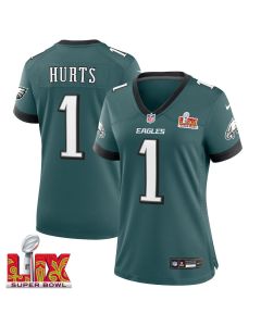 Jalen Hurts #1 Philadelphia Eagles Super Bowl LIX Women’s Jersey – Midnight Green