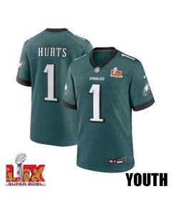 Jalen Hurts #1 Philadelphia Eagles Super Bowl LIX YOUTH Jersey – Midnight Green
