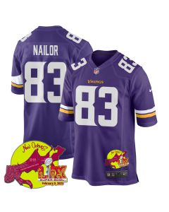 Jalen Nailor 83 Minnesota Vikings Super Bowl LIX New Orleans Patch Game Men Jersey – Purple