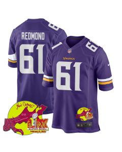 Jalen Redmond 61 Minnesota Vikings Super Bowl LIX New Orleans Patch Game Men Jersey – Purple