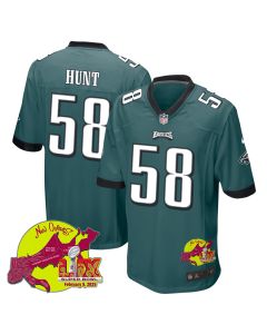Jalyx Hunt 58 Philadelphia Eagles Super Bowl LIX New Orleans Patch Game Men Jersey – Midnight Green