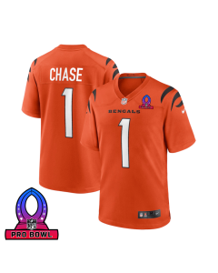 Ja’Marr Chase 1 Cincinnati Bengals 2025 Pro Bowl Patch Game Men Jersey – Orange